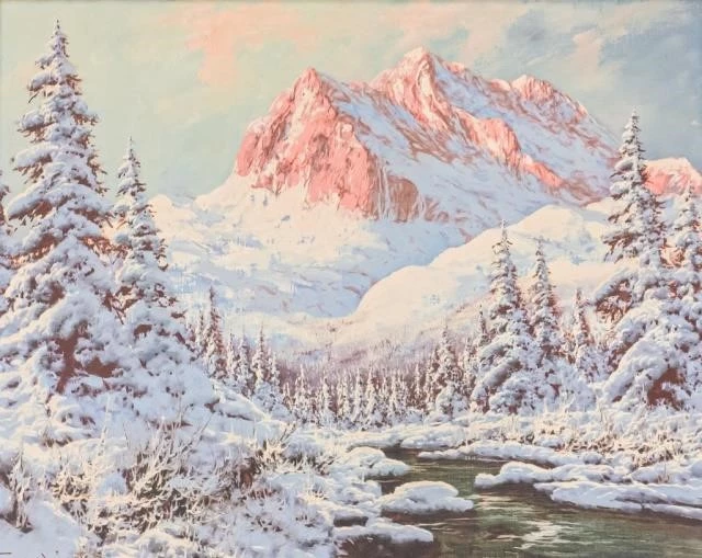 Laszlo Neogrady Oil on Canvas Alpine Glow