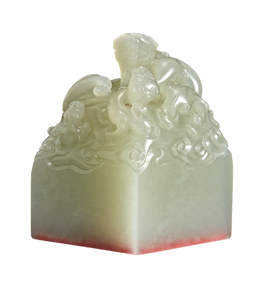 An important Imperial pale celadon-white jade "Taishang Huangdi zhi bao" seal 珍罕乾隆“太上皇帝之宝“玉玺 Circa 约 1795