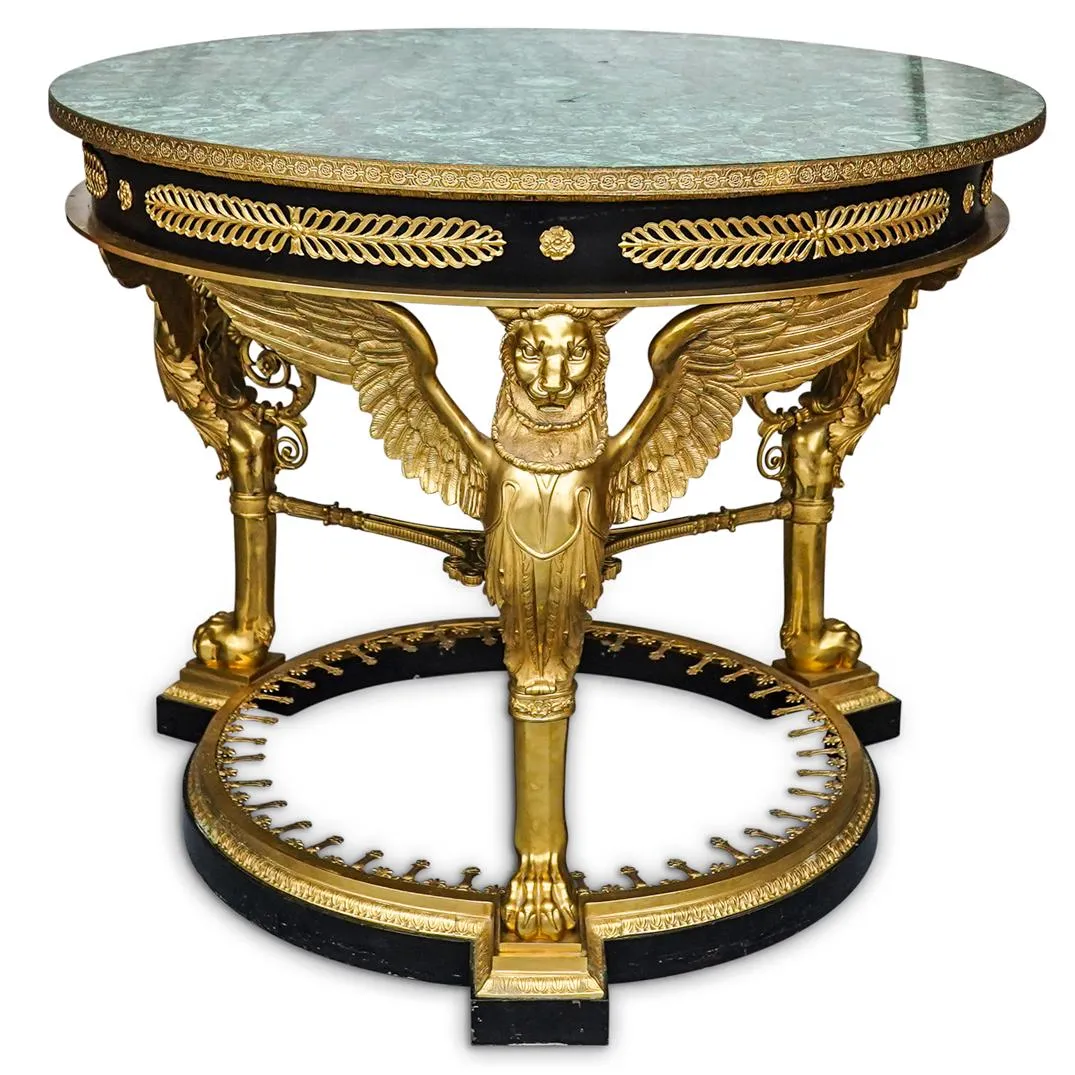 French Empire Style Gilt Bronze Malachite Table