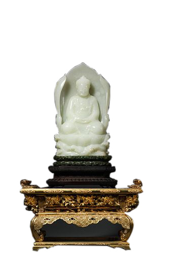QingLong, A Carved Jade Buddha Shakyamuni Statue