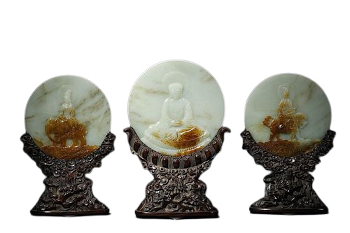 QianLong, A Group of Three Carved Jade Round Table Screens