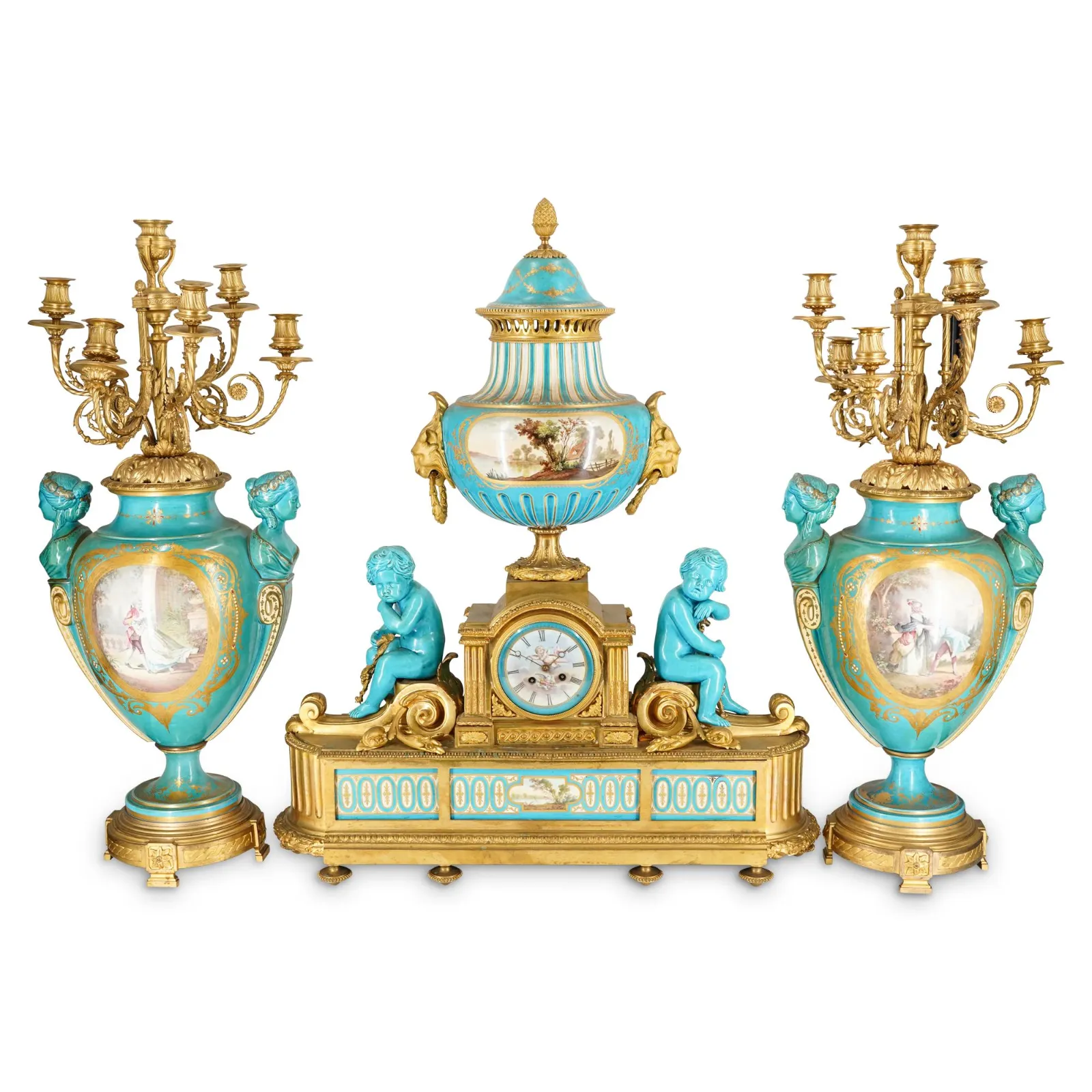 19th Cent. French Ormolu-Mounted Sevres Turquoise