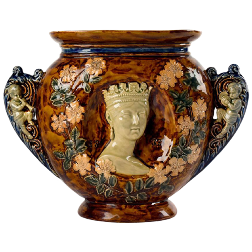 Doulton Lambeth Queen Victoria Exhibition Vase By Tinworth