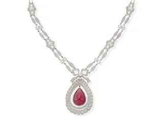 A pink tourmaline and diamond necklace