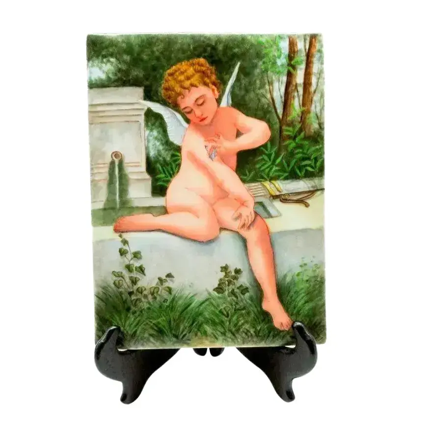 Antique T & V Limoges French Porcelain Plaque Cherub