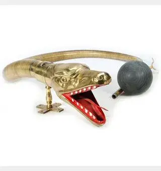 Brass Boa Constrictor Horn. Snake Head with tapering tube, brackets and squeeze bulb