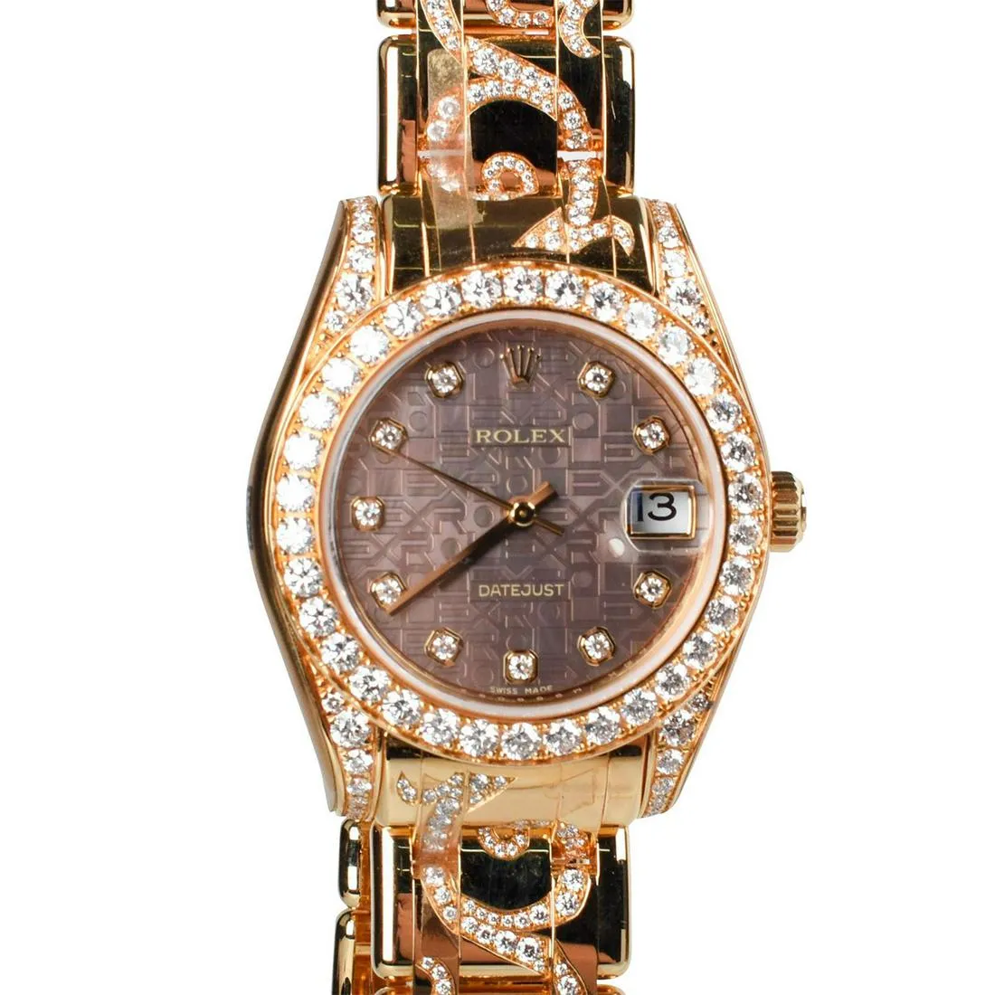 Gold and Diamond Scrolled Woman's Rolex Swimpruf Date Just Oyster Watch