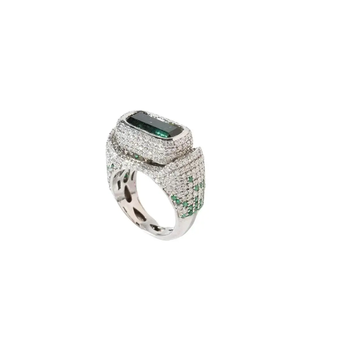 Size 8.5 Diamond, Indicolite Tourmaline And Gold Ring