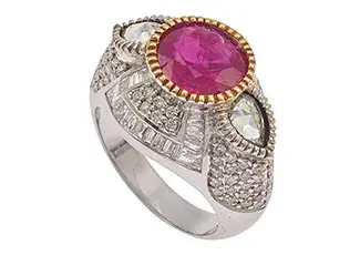 Burma Ruby, Diamond, 18k White Gold Ring