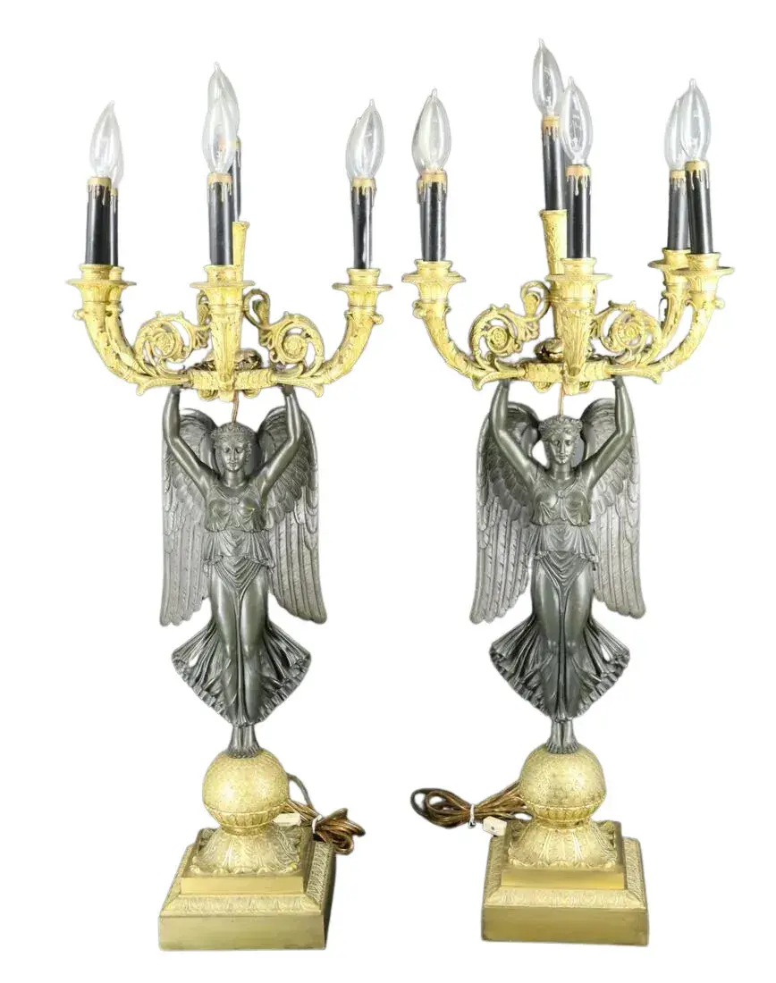 Large & Impressive Pair Of Gilt & Patinated Bronze