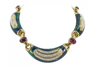 David Webb 18k Gold, Azurmalachite, Diamond, and Ruby Necklace