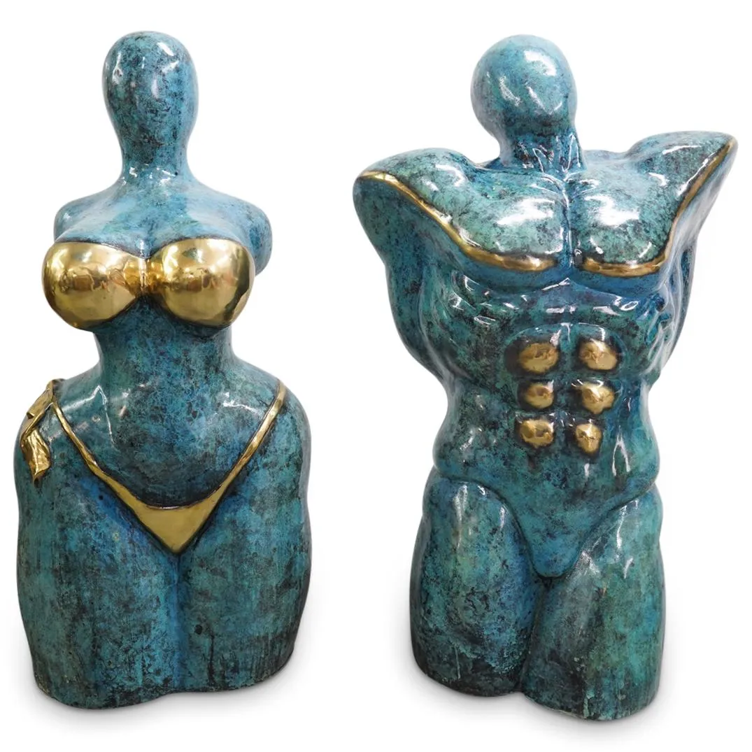 Pair of Mid Century Patinated Bronze Torso Sculptures