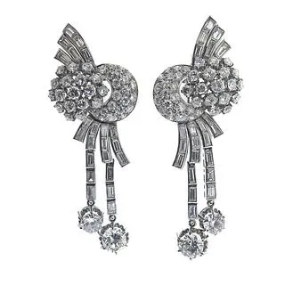 Midcentury 11.50ctw Diamond Platinum Cocktail Earrings