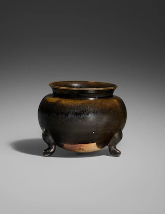 A Dark-brown Glazed Stoneware Tripod Censer