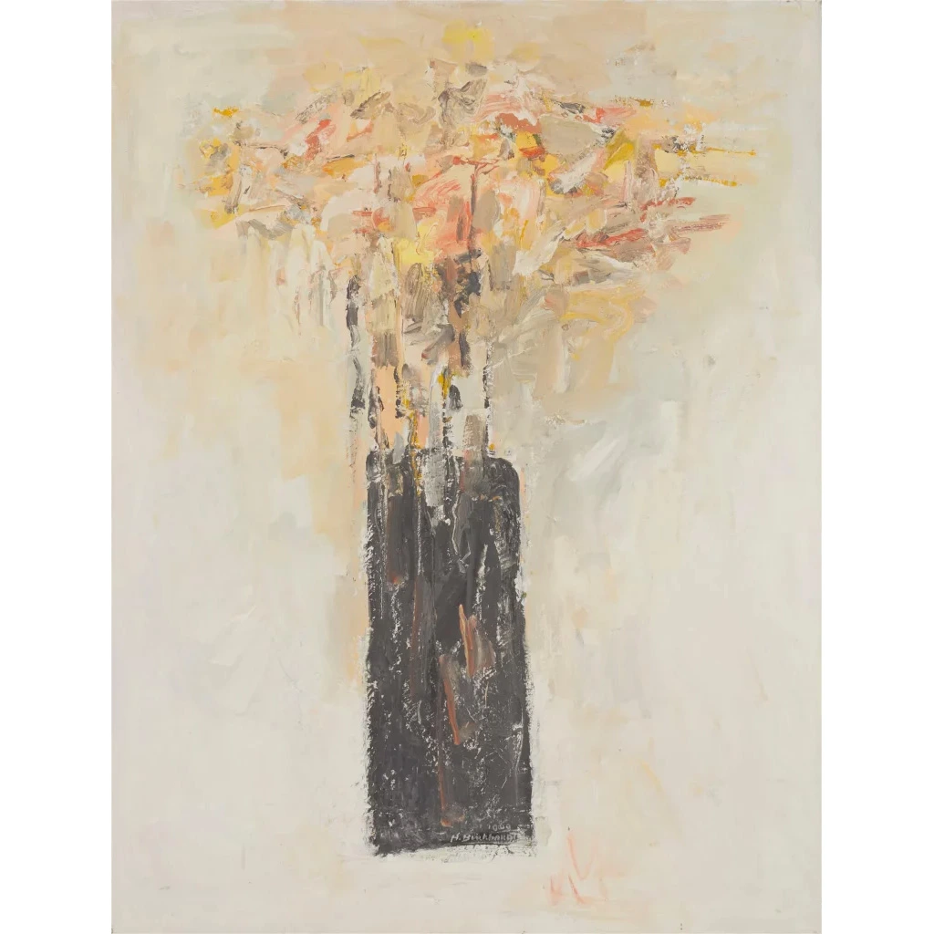 Hans Burkhardt, (1904-1994), "Wilted Flowers," 1969, Oil on canvas, 42" H x 32" W