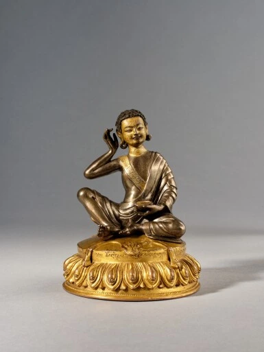 The Nyingjei Lam parcel-gilt silver and gilt-copper figure of Milarepa, Tibet, 15th century