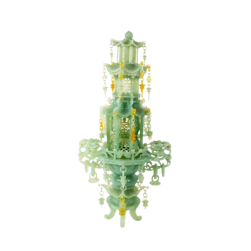 2pc Vintage Chinese Jade Palatial Sculptural Incense Burner