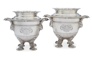 A Pair Of Regency Silver Wine Coolers, Liners And Collars