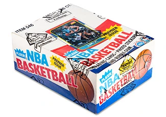 An Unopened Box of 1986-87 Fleer Basketball Cards (36 Packs) Featuring All Original Wax Packs As Issued By Fleer With One Michael Jordan Rookie Card No. 57 Showing On Top of Pack and Four Jordan Stickers (BBCE Authenticated)