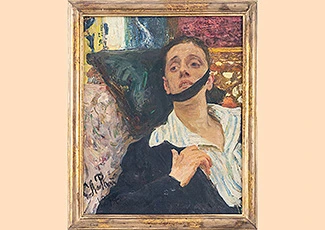 Ilya Yefimovich Repin (Russian, born Ukraine, 1844-1930) "Portrait of a Young Man in the Artist's Studio" oil painting on canvas, 1914, and depicting