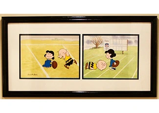 Charles Schulz "Charlie Brown and Lucy Classic Football" Hand Signed Color Model/Publicity Cels. Animazing Gallery COA.