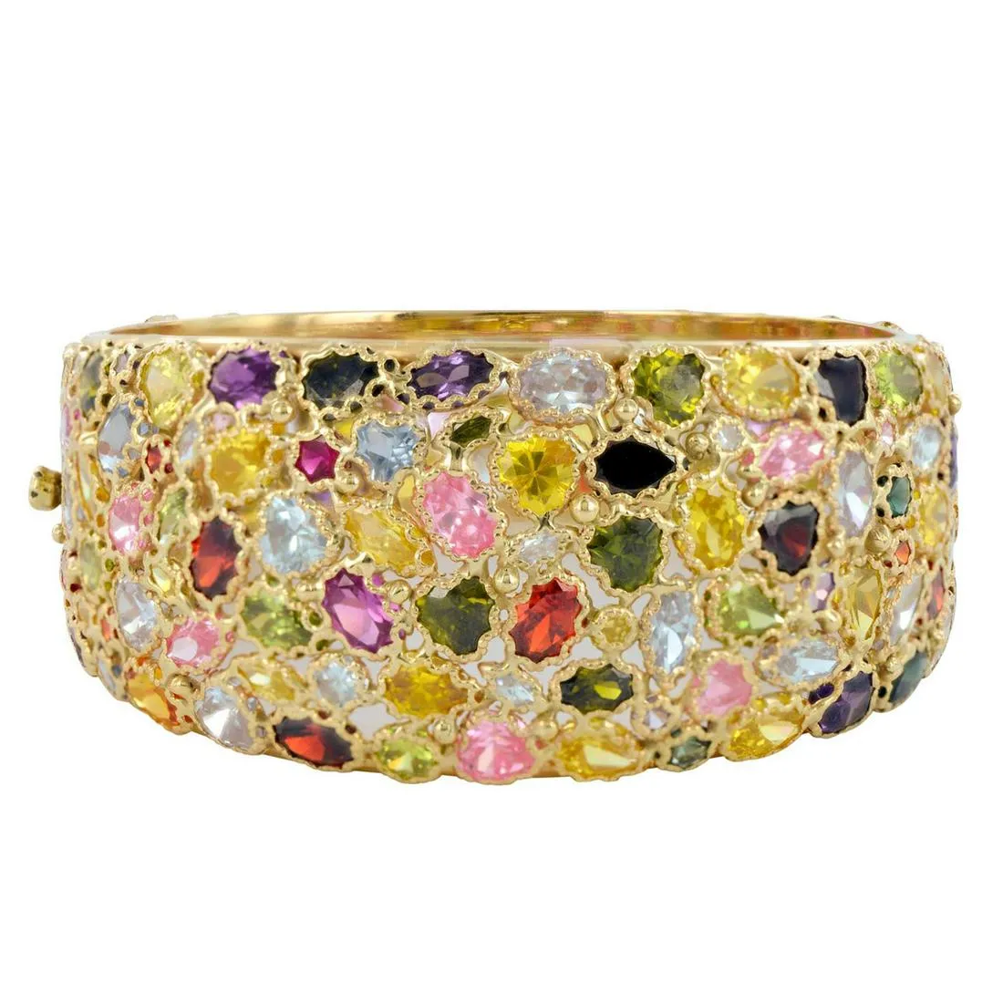 Italian Designer 14K Yellow Gold Multi-Gemstone Bangle