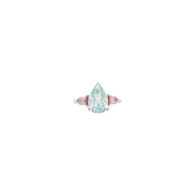 Bulgari Platinum, Fancy Intense Blue-Green and Fancy Intense Pink Diamond Ring