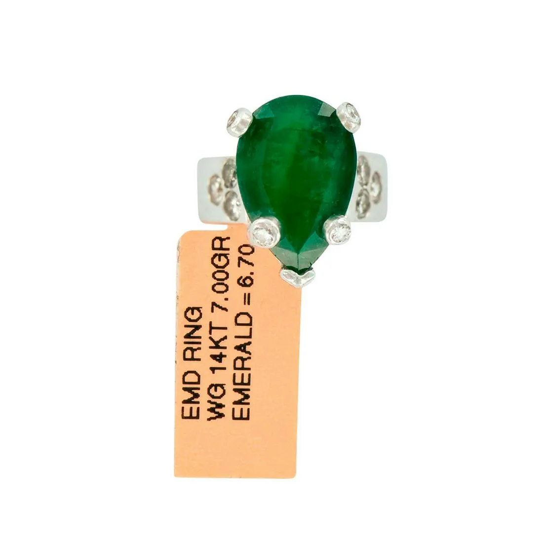 14K White Gold Diamonds and Emerald Statement Ring