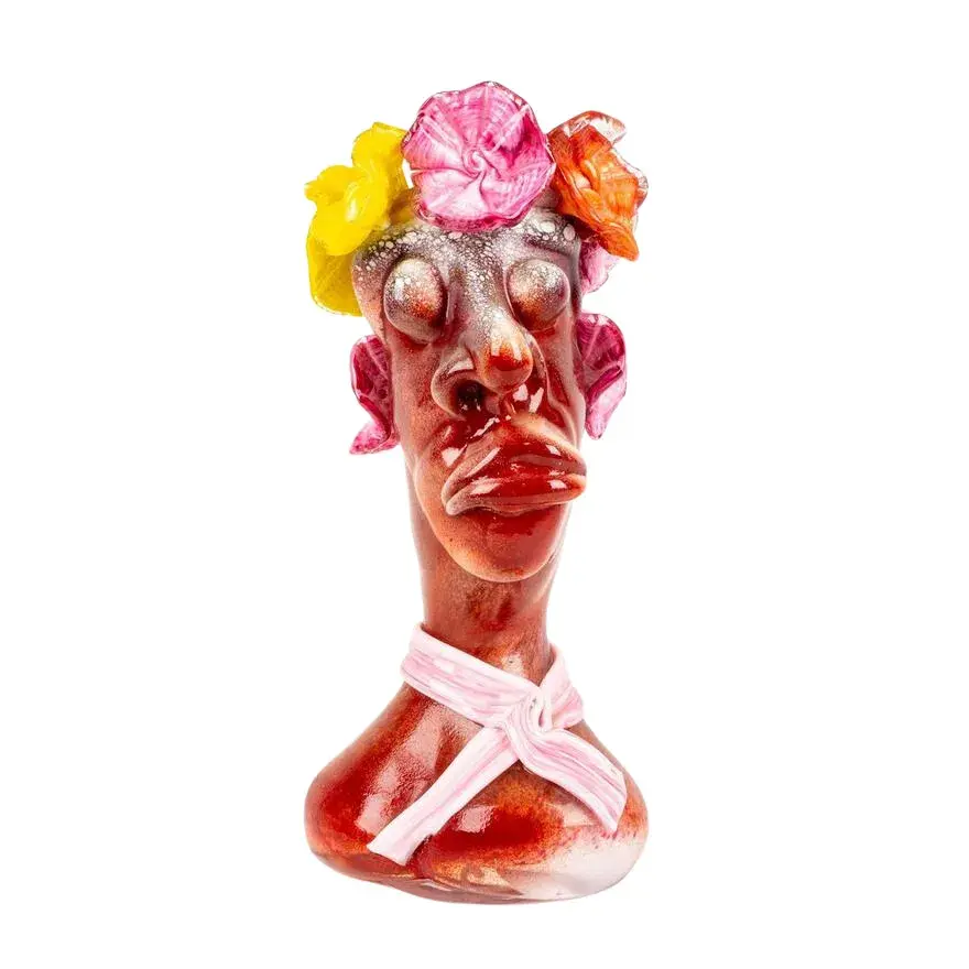 Jiri Pacinek Handblown Art Glass Vase Head with Flower Crown