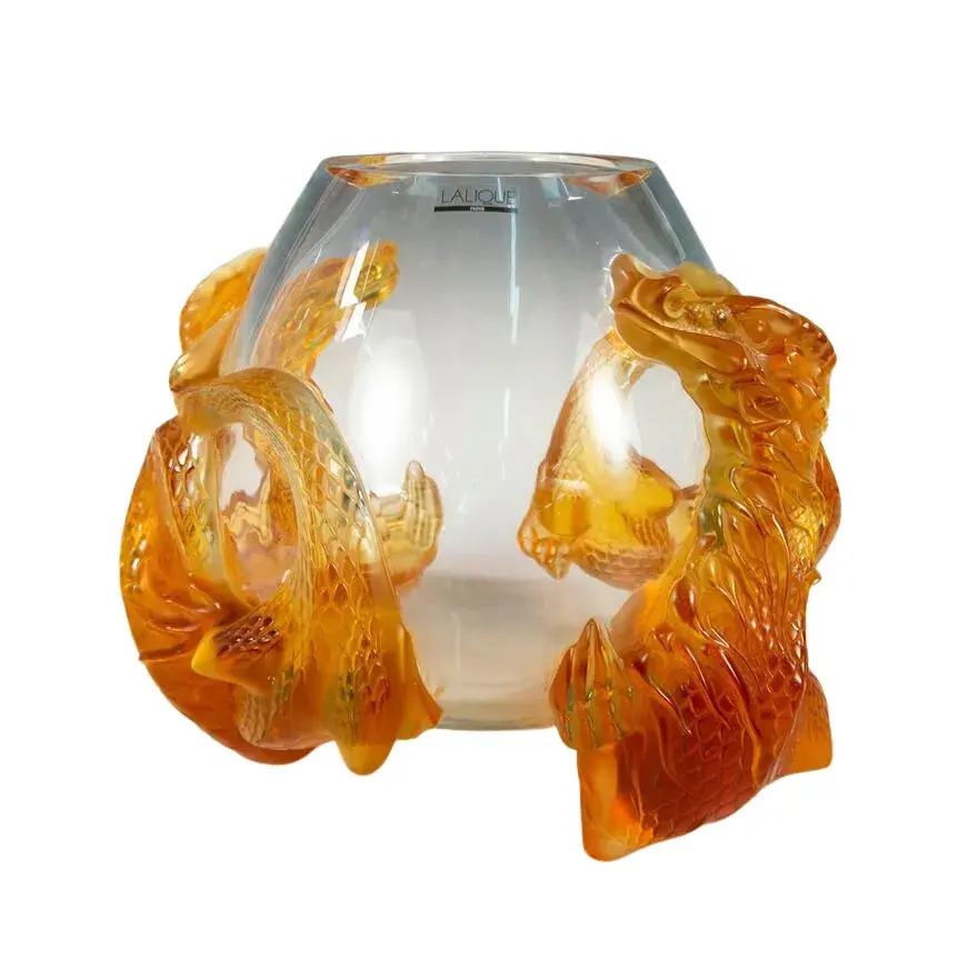 Limited Edition Lalique Crystal Amber Tianlong Bowl