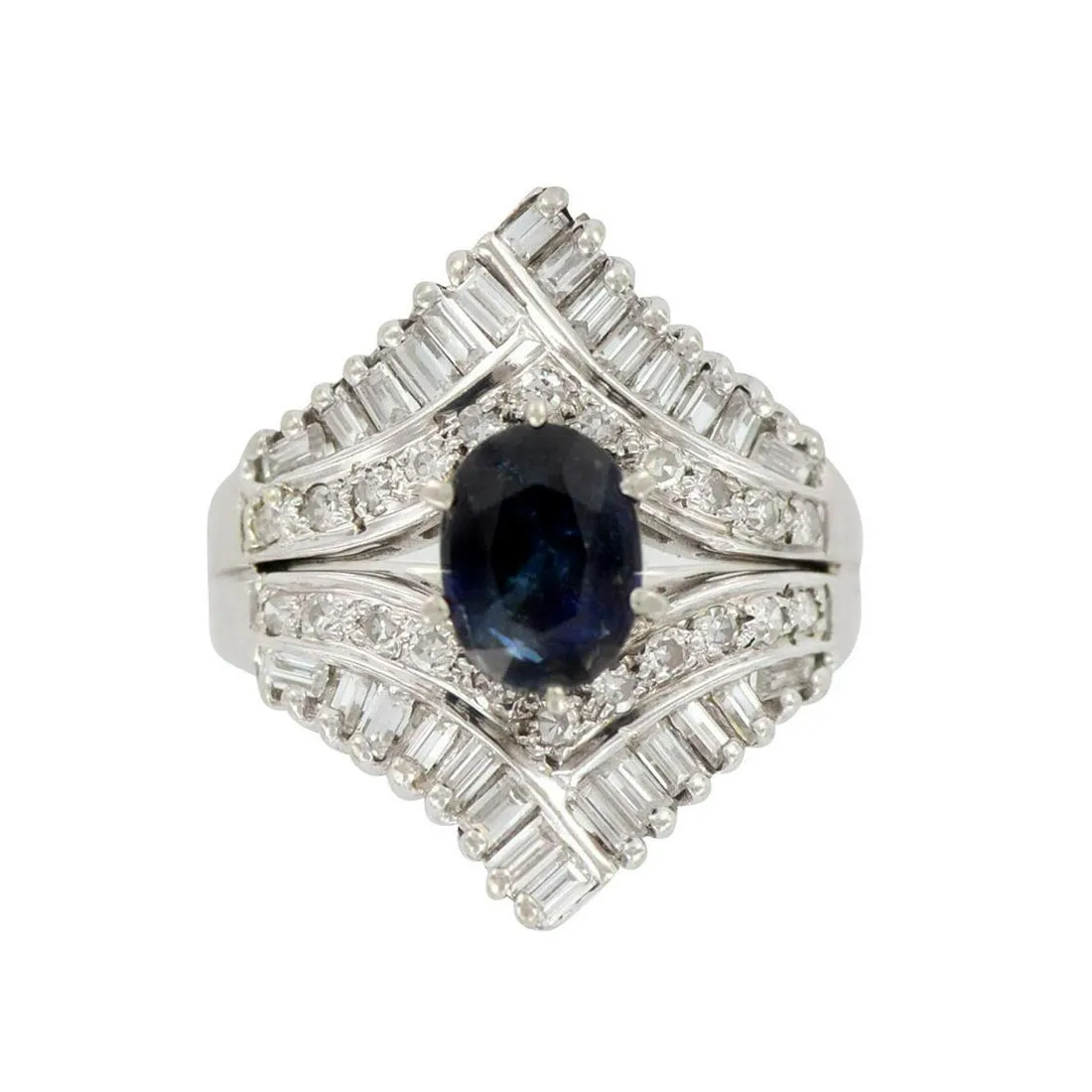 Gorgeous 10K White Gold, Diamond, and Sapphire Ring
