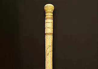 Exceedingly Rare Scrimshaw and Polychrome Whalebone Walking Stick, circa 1830s