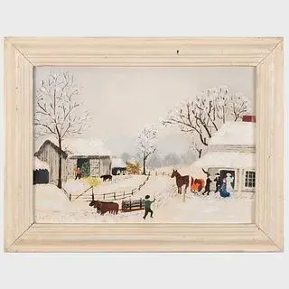 Attributed to Grandma Moses (1860-1961) Title: Home for Thanksgiving