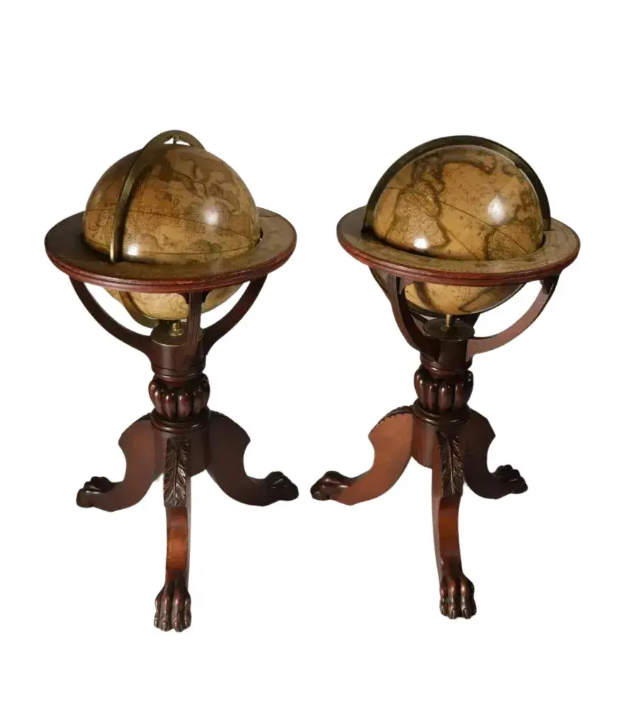 Pair of American James Wilson & Co. Terrestrial and Celestial Nine Inch Globes, circa 1829 and 1830