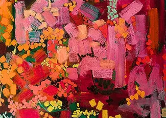 Lynne Drexler (Am. 1928-1999), Keller Fair Racetrack 1959, Oil on canvas, unframed