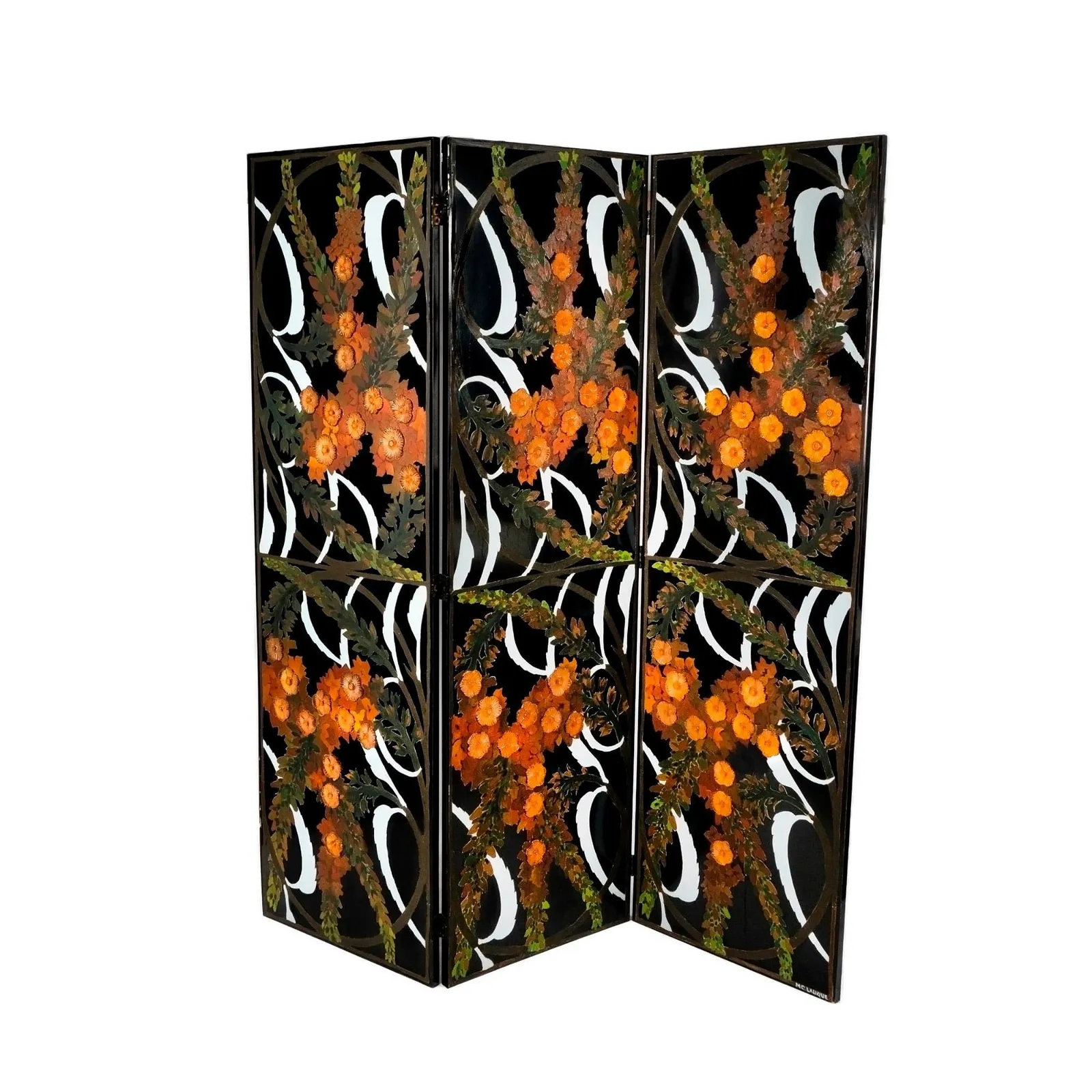 Marie-Claude Lalique (French, 1935-2003) Three Panel with Glass Flowers Screen