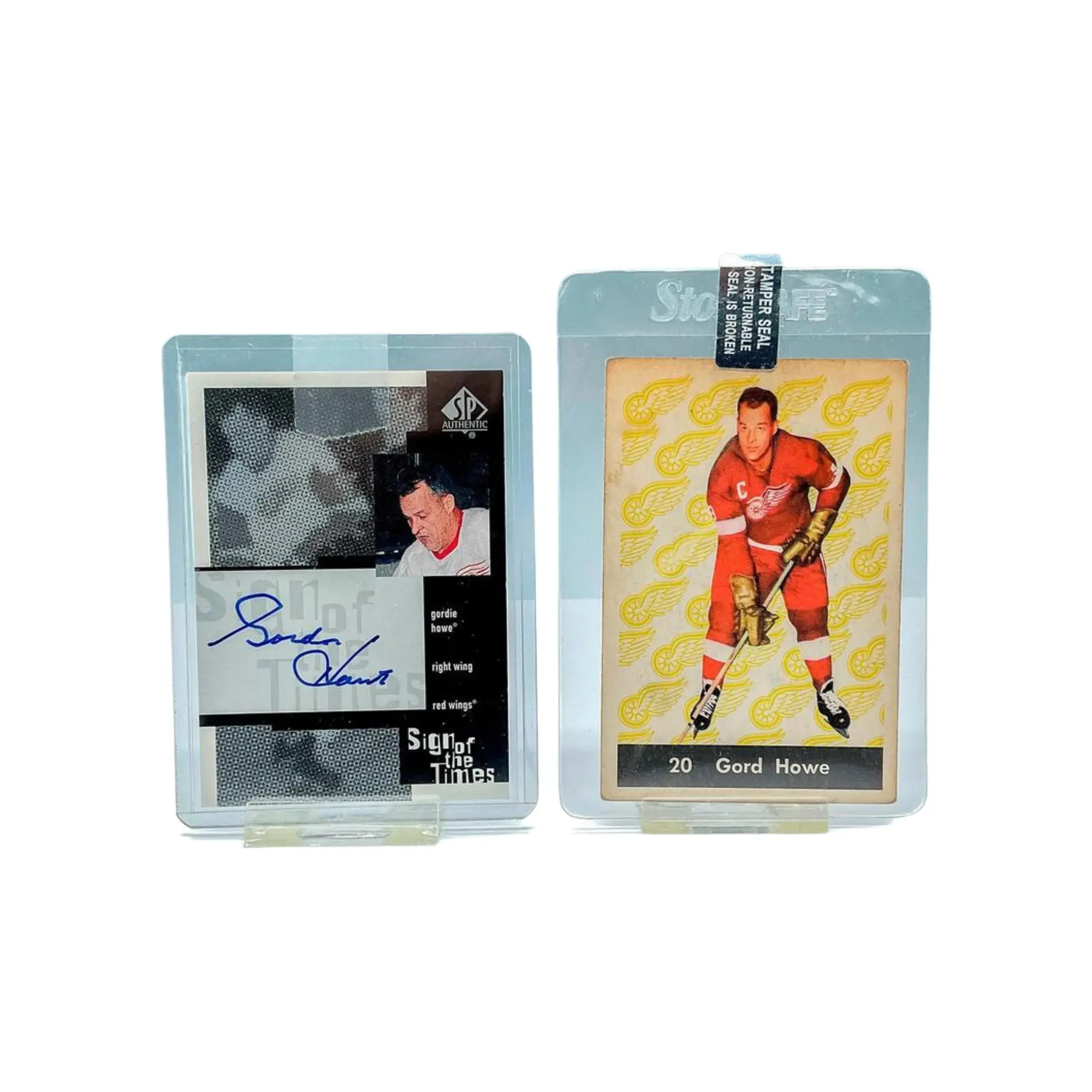 Pair Gordie Howe, Detroit Red Wings Trading Cards, 1 Signed
