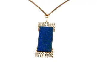 1970s Modernist Azurmalachite 18k Gold Pendant Necklace