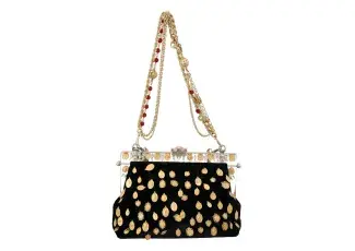 Black Gold Charm Crystal Shoulder Vanda Velvet Purse