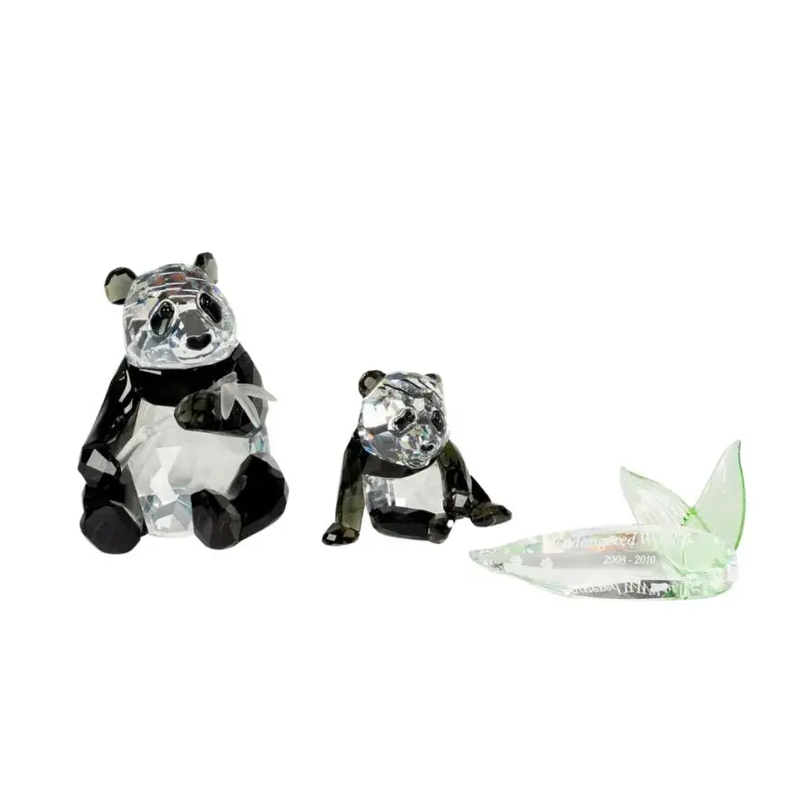 2pc Swarovski Crystal Figurines + Plaque, Pandas