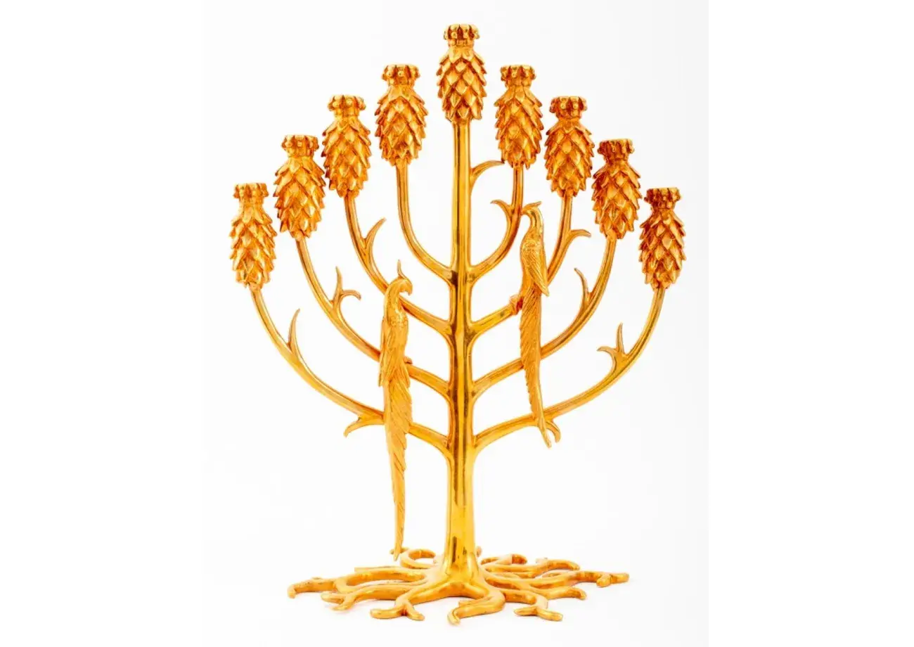 Erte Tree of Life Gilt Bronze Menorah, 1987