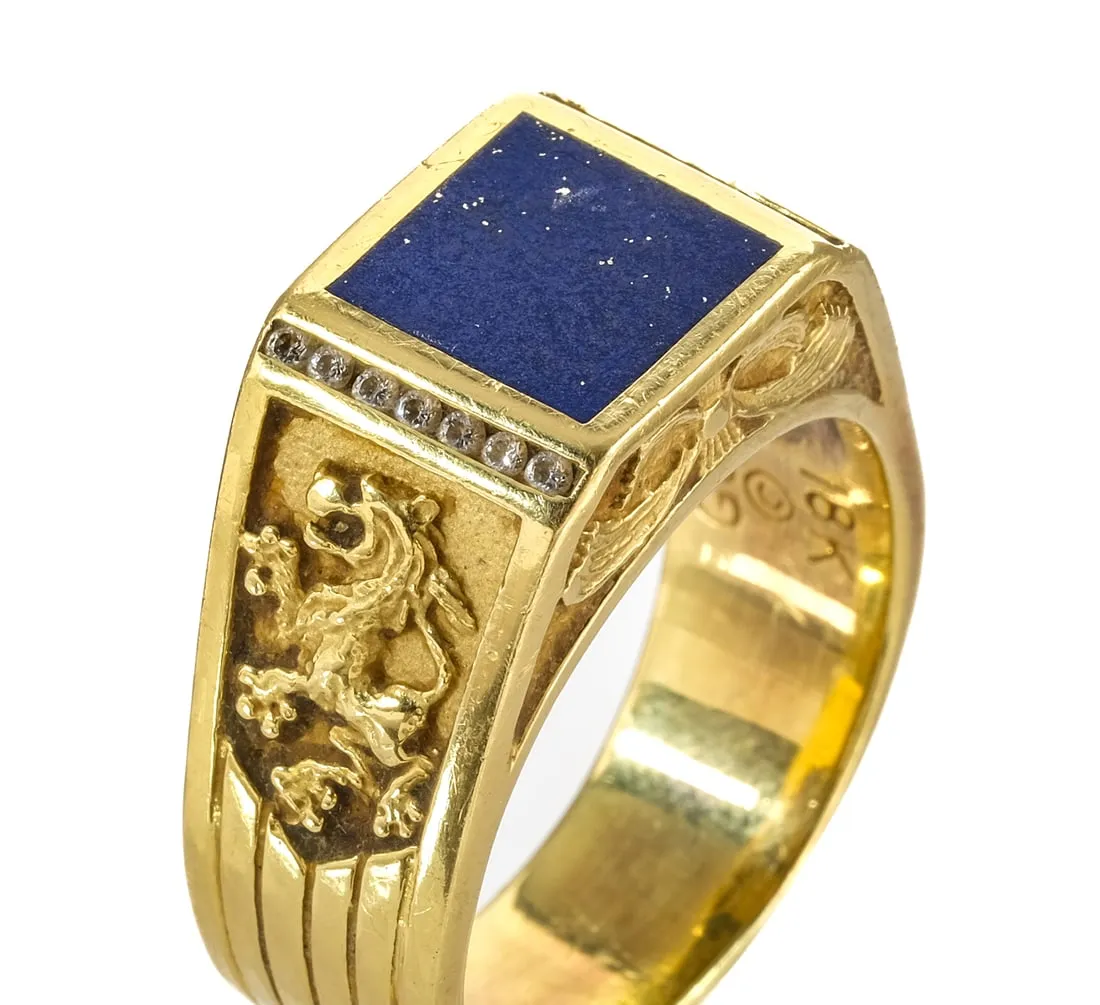 Men's Impressive 18K Diamond & Lapis Lion Ring