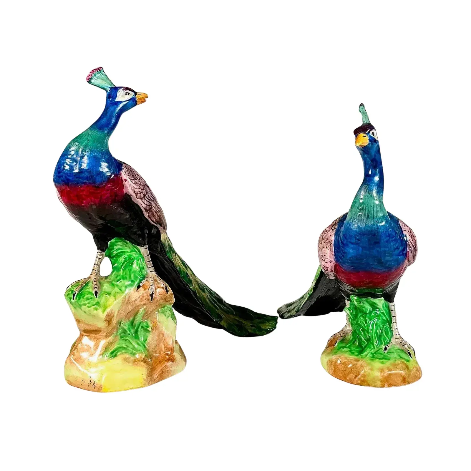2pc Dresden Porcelain Peacock Figurines