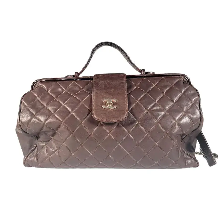 Authentic Chanel Brown Quilted Leather Large Doctor Bag