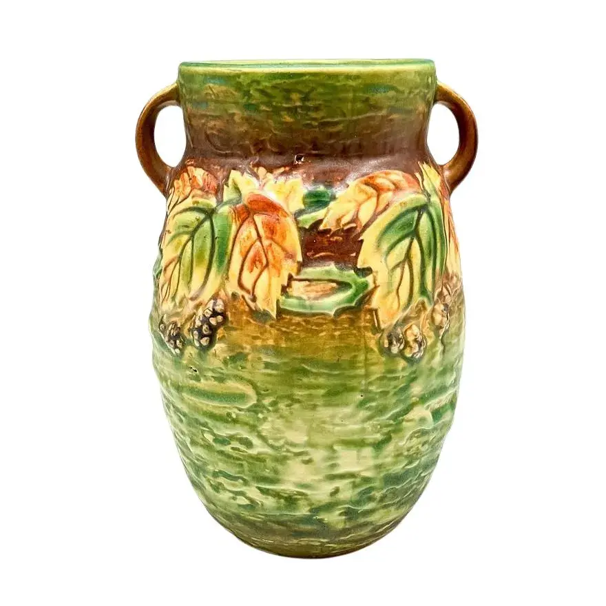 Roseville Pottery Double Handled Vase, Blackberry Green