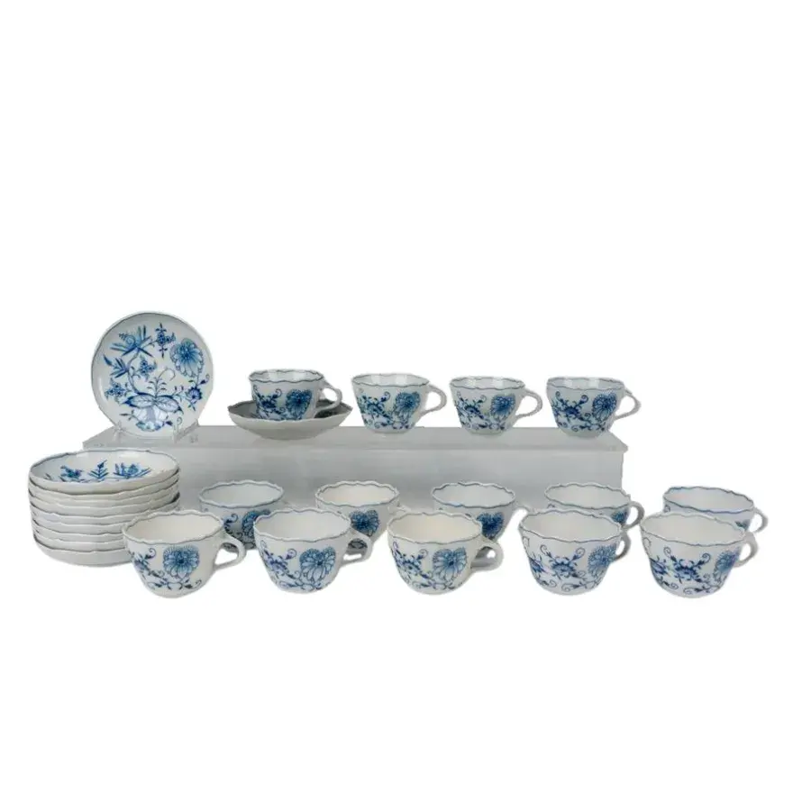 26pc Meissen Porcelain Cup and Saucer Sets, Blue Onion