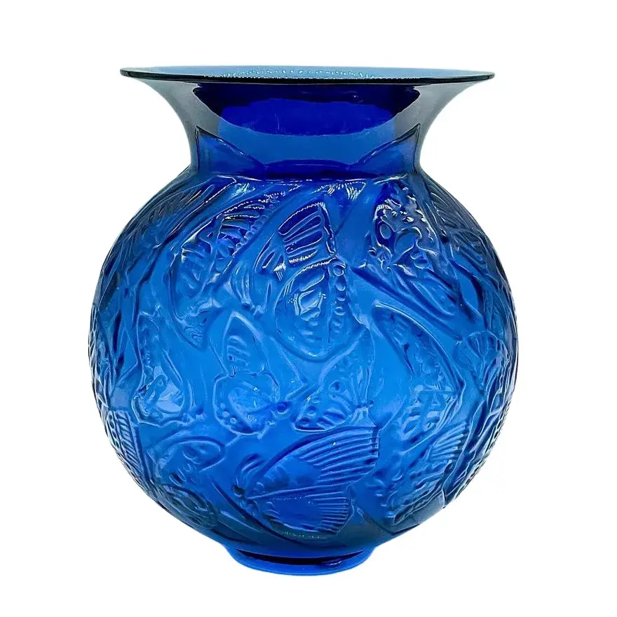 Lalique Crystal Cobalt Vase, Nymphale