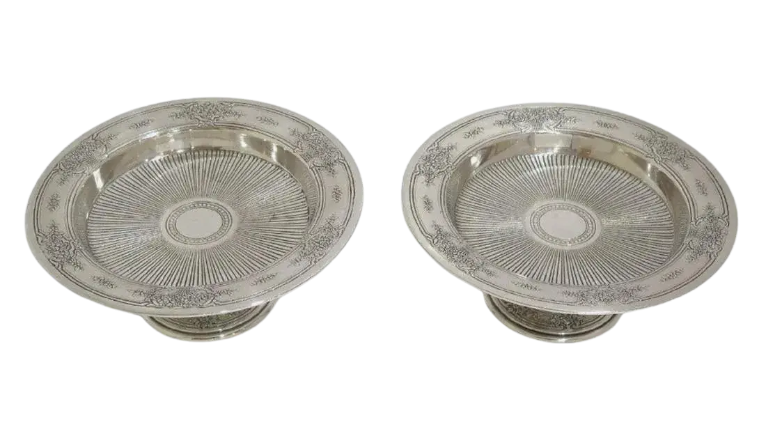 PAIR OF Tiffany & Co. STERLING SILVER ANTIQUE FLORAL COMPOTE TRAY