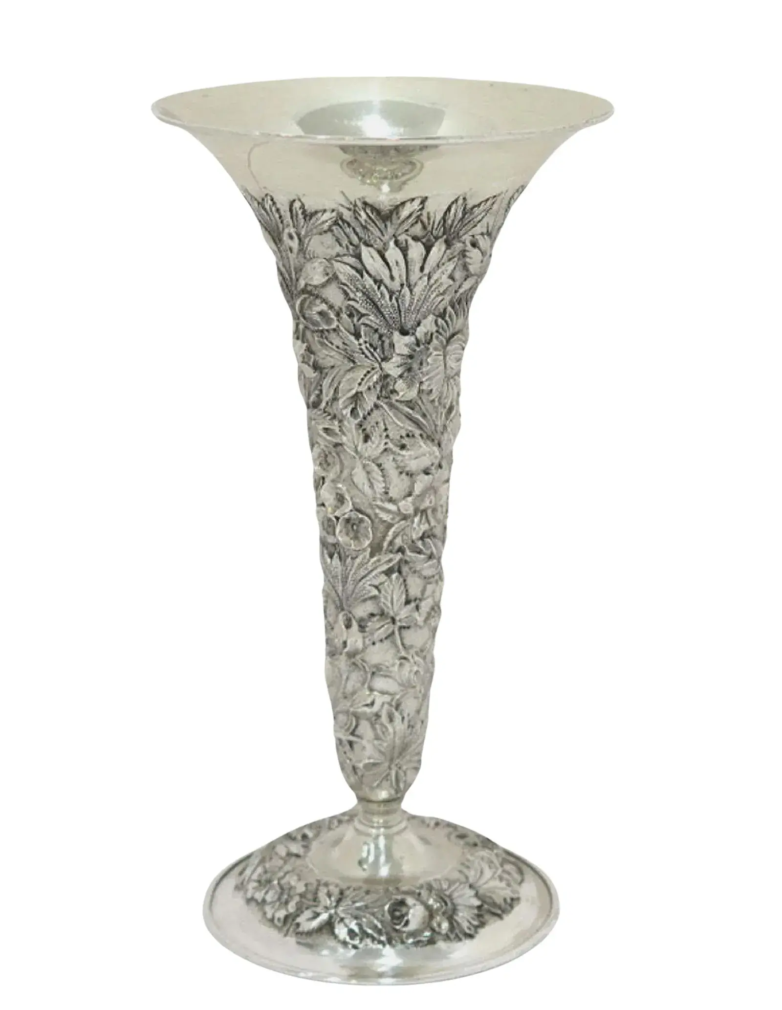 S. Kirk & Son Sterling Silver Signed Antique Floral Repousse Vase. 1896-1924