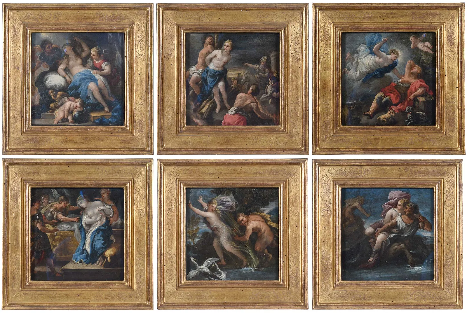 Rare and Important Group of Six Mythological Scenes by Luca Giordano